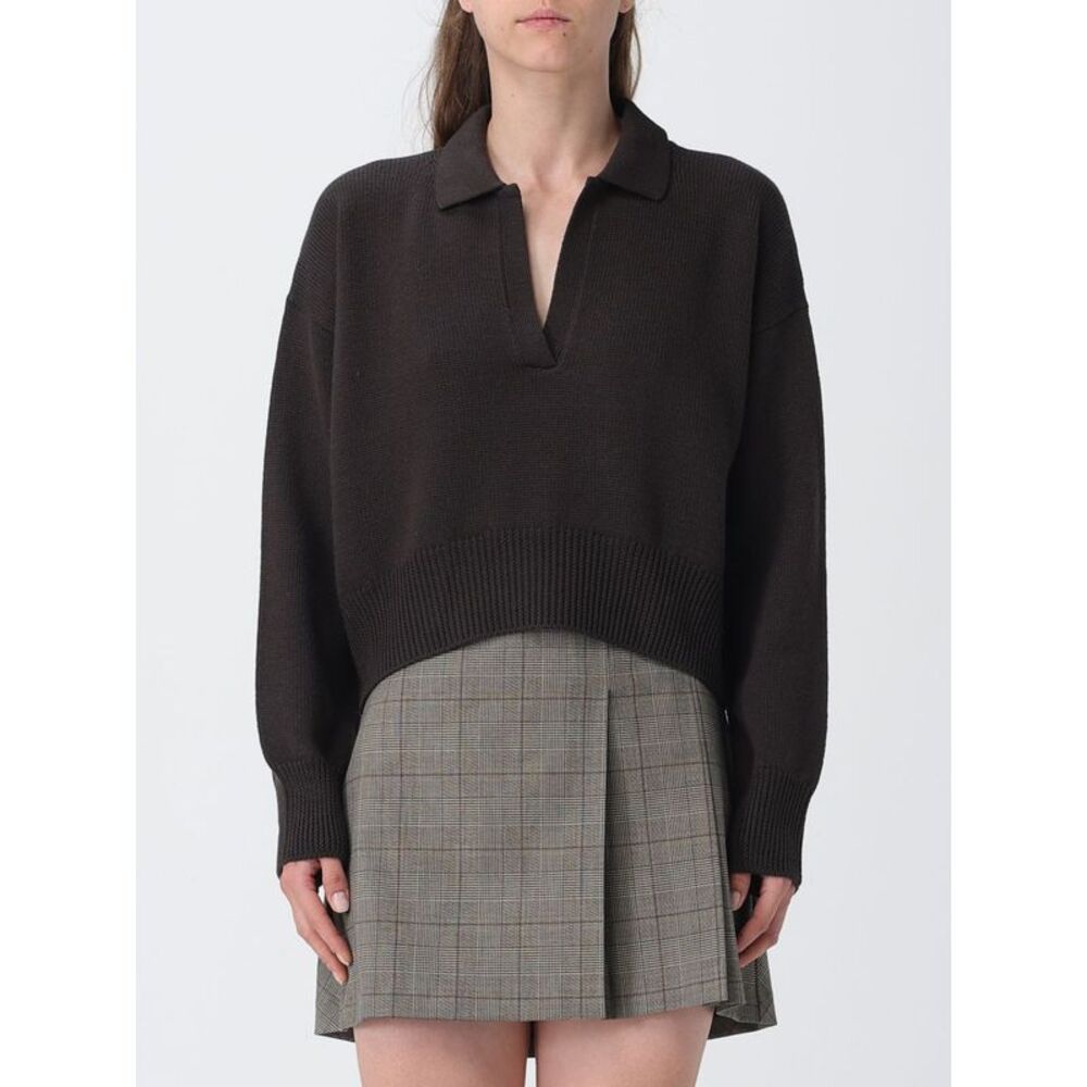 Dondup Women Dondup Relaxed Fit Wool Knit Polo With V-Neck And Dropped Shoulders